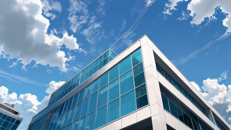 Edificio moderno de oficinas en Vizcaya con cielo despejado