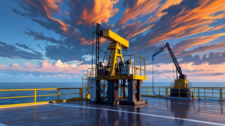 Plataforma petrolera moderna ubicada en la costa del Pacífico al amanecer