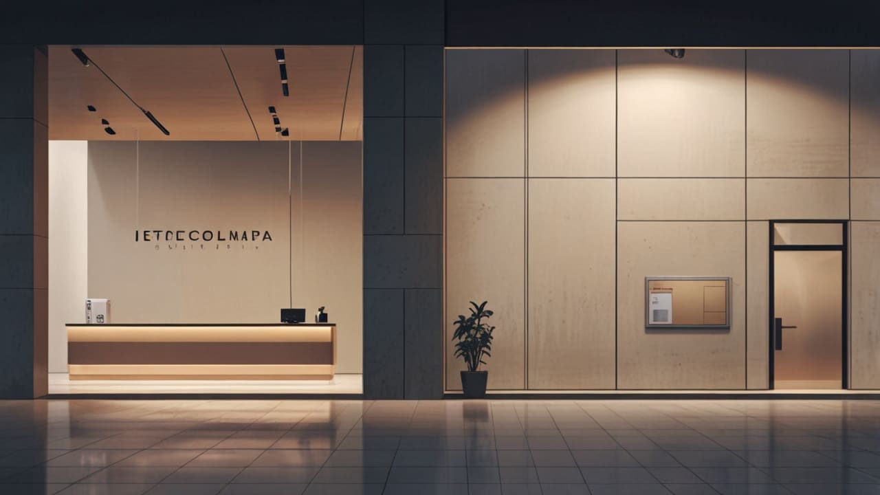 Escena de un centro de negocios tecnológico moderno y minimalista durante el día