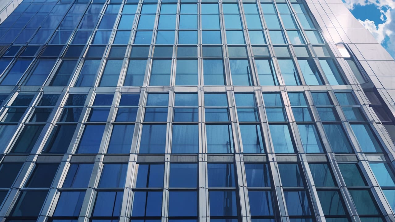 Exterior moderno de un edificio de tecnología en Nueva York con cielo despejado