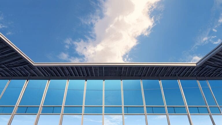 Edificios modernos de Silicon Valley con cielo despejado al fondo