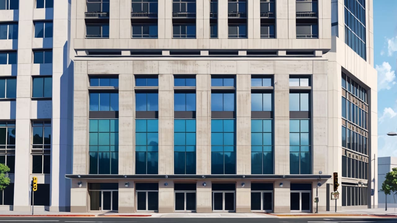 Edificio moderno con fachada tecnológica en una metrópoli latinoamericana