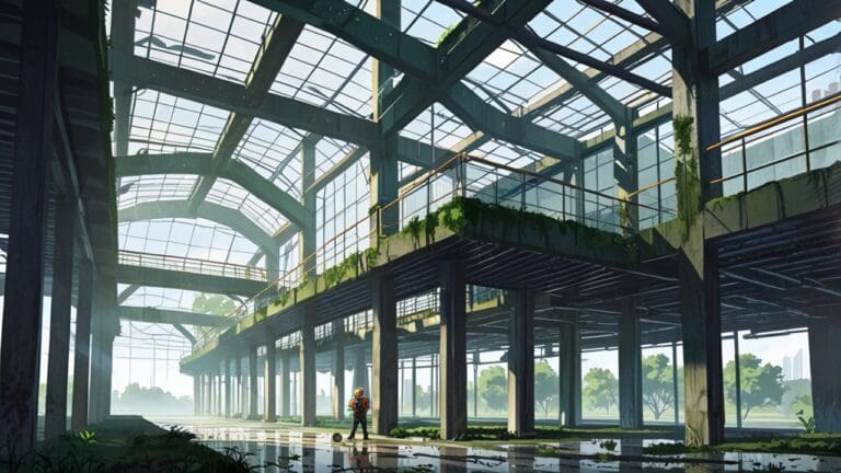 Edificios modernos y sustentables rodeados de áreas verdes y tecnología agrícola