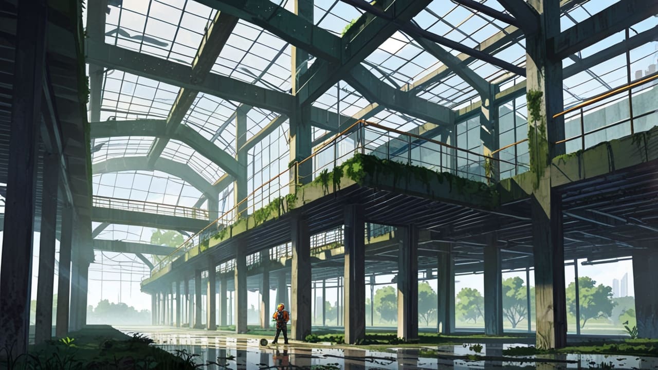Edificios modernos y sustentables rodeados de áreas verdes y tecnología agrícola
