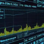 Representación digital de redes eléctricas con gráficos de datos en una pantalla.