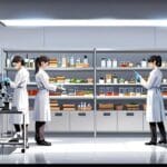 Laboratorio moderno con equipo de investigación desarrollando productos alimenticios innovadores