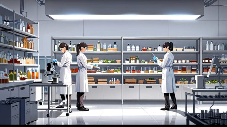 Laboratorio moderno con equipo de investigación desarrollando productos alimenticios innovadores