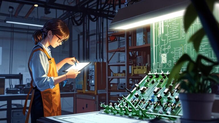 Primer plano de un ingeniero trabajando en una planta tecnológica con un fondo de maquinaria innovadora