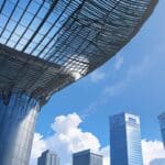 Edificios modernos de tecnología en China con un cielo despejado