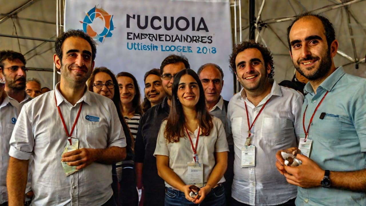 Emprendedores uruguayos presentando sus innovaciones en un evento internacional.