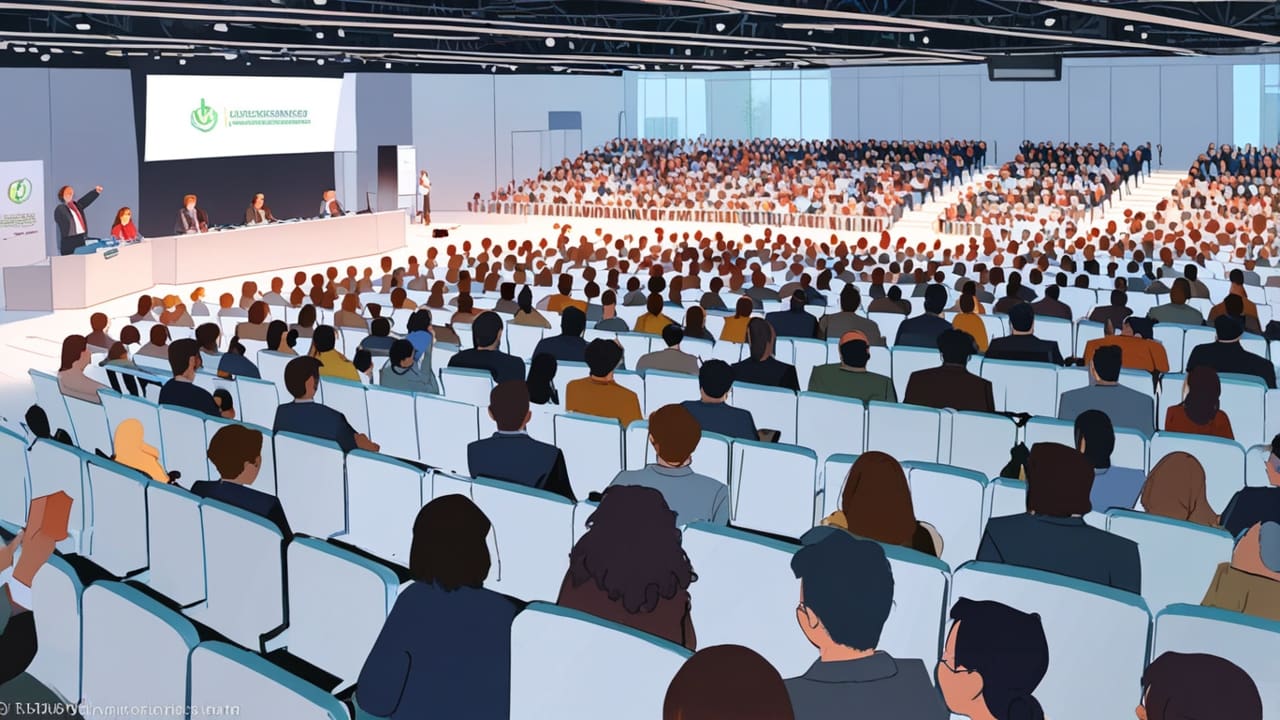 Asistentes interactuando durante un congreso de biotecnología.