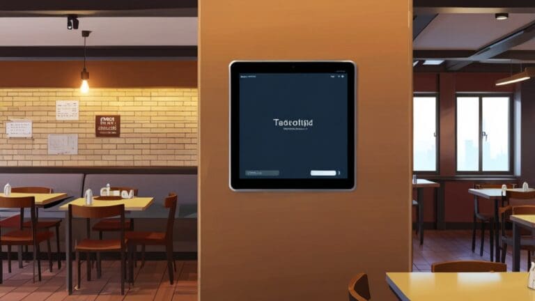 Vista de un moderno dispositivo digital en un restaurante, simbolizando la innovación tecnológica en hostelería.