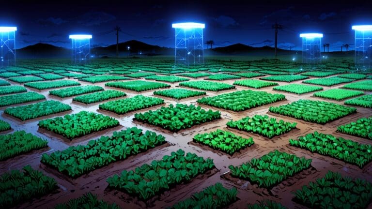 Campo de cultivo digitalizado con sensores y tecnología avanzada