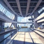 Vista panorámica de un centro de innovación tecnológica moderno con edificios futuristas