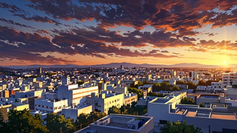 Vista panorámica urbana de edificios tecnológicos modernos en Córdoba al amanecer