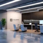 Oficinas modernas de una empresa de tecnología enfocada en inteligencia artificial al mediodía