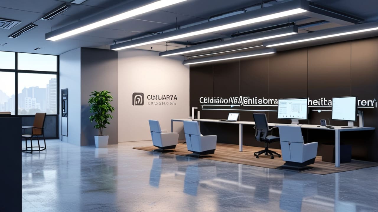 Oficinas modernas de una empresa de tecnología enfocada en inteligencia artificial al mediodía