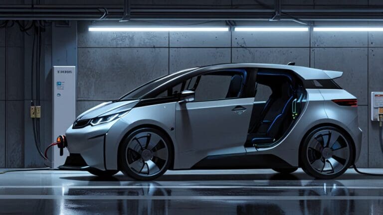 Silueta de un automóvil eléctrico moderno en un entorno futurista y tecnológico