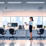 Oficina moderna con tecnología avanzada centrada en salud femenina