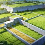 Paisaje de Misiones con campos verdes y estructuras modernas de innovación tecnológica