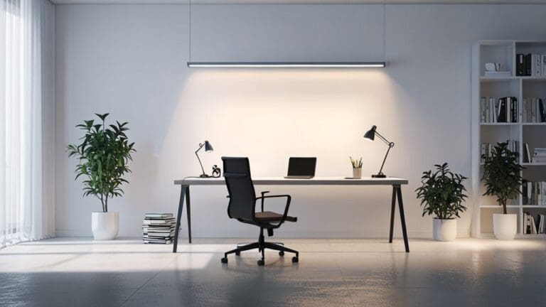 Escritorio moderno en una oficina minimalista con luz natural fluida