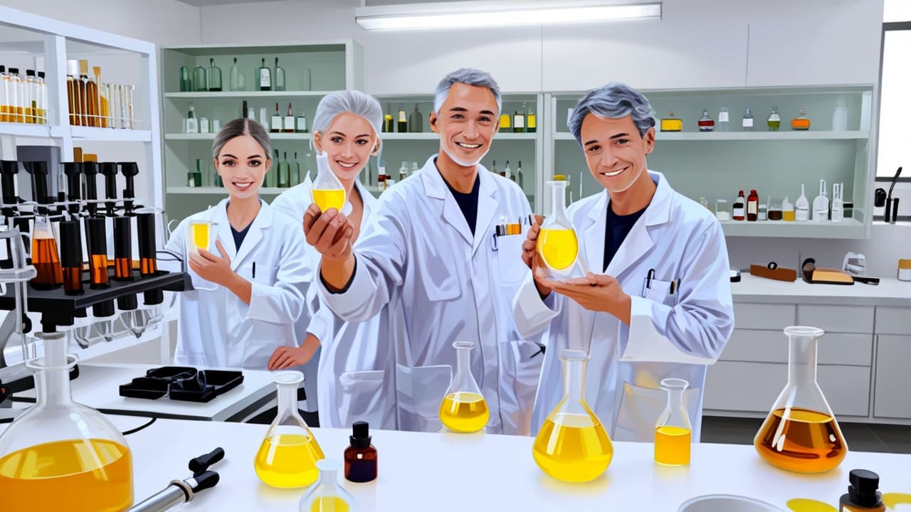 Laboratorio moderno con equipos de encapsulación de aceites esenciales