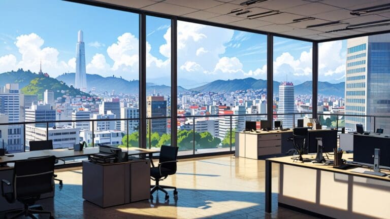 Oficinas modernas de una startup tecnológica con vista panorámica de Lima