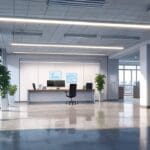 Primer plano de una lámpara inteligente en un entorno moderno de oficina tecnológica