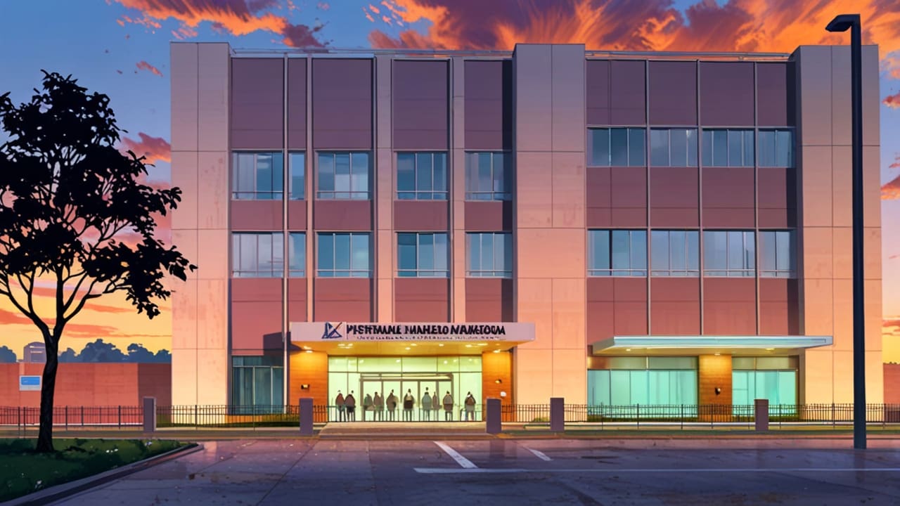 Edificio moderno del Instituto Nacional de Migración al amanecer