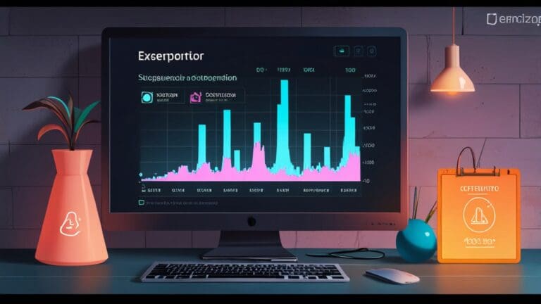 Pantalla de computadora mostrando una representación gráfica de concepto de startup con gráficos y estadísticas.