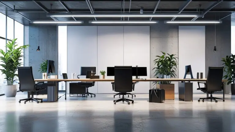 Oficina moderna con dispositivos tecnológicos avanzados y luz natural suave