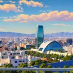 Vista panorámica de la ciudad de Valencia con edificios modernos en el fondo y cielos despejados