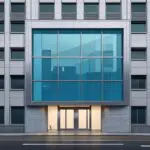 Fachada moderna de un edificio empresarial con un diseño arquitectónico sostenible