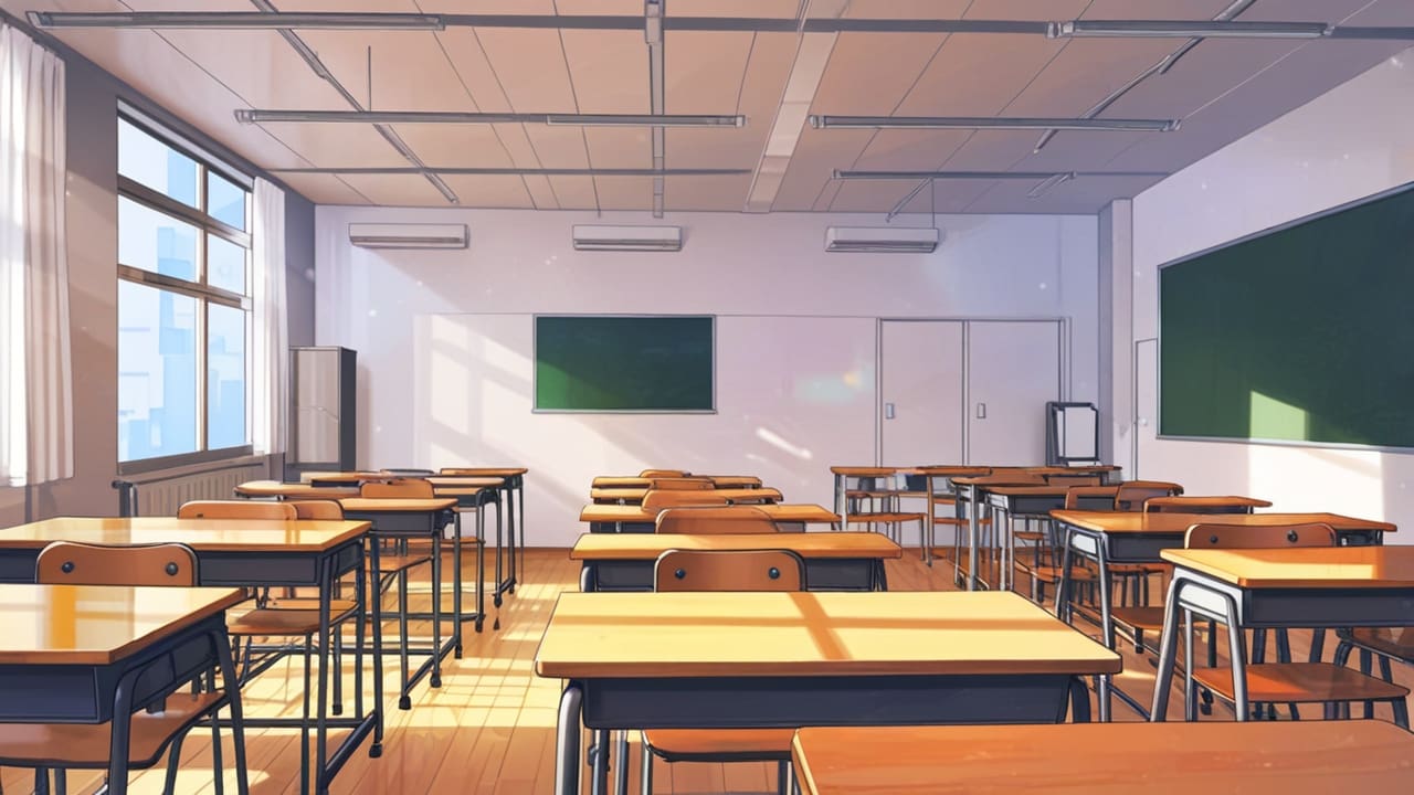 Interior de una moderna aula escolar con dispositivos tecnológicos avanzados