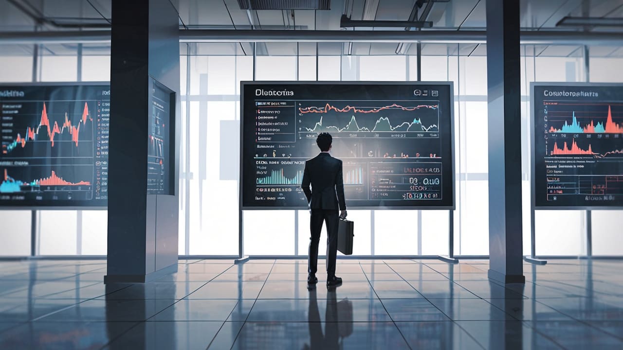 Oficinas modernas con pantallas mostrando análisis de datos tecnológicos en un entorno colaborativo.