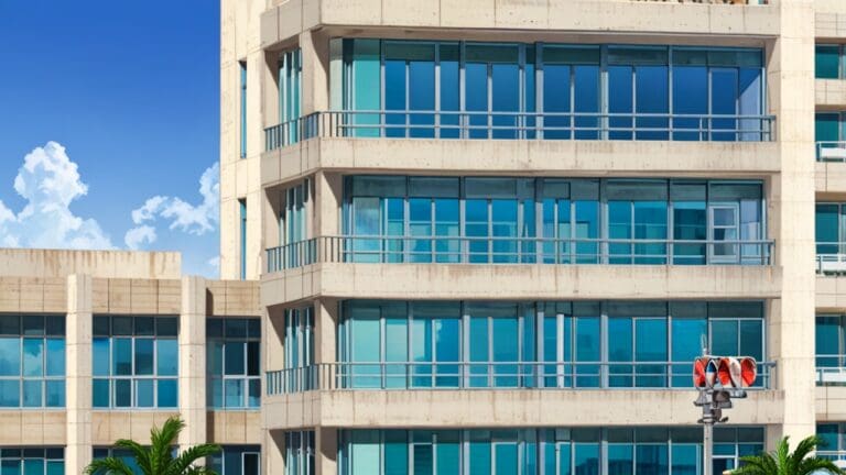 Edificio moderno de oficinas en La Habana con vista al horizonte urbano