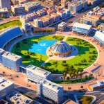 Vista aérea del centro de innovación de Valencia con edificios tecnológicos