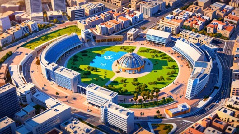 Vista aérea del centro de innovación de Valencia con edificios tecnológicos