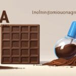 Montaje de laboratorio de investigación con muestras de chocolate en un ambiente minimalista y profesional.