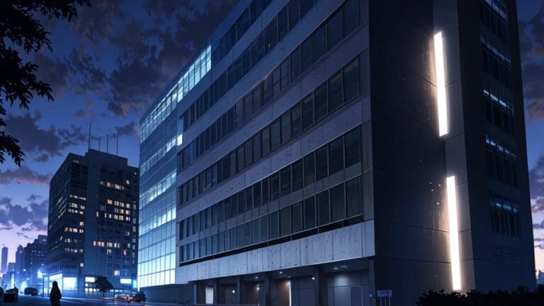 Edificios modernos de Providencia iluminados al anochecer, con enfoque en innovación y tecnología.