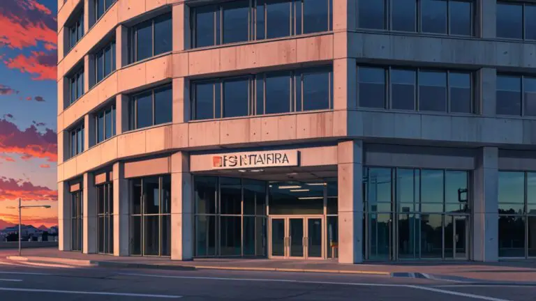 Exterior moderno de un edificio de oficinas tecnológicas en Cantabria al atardecer