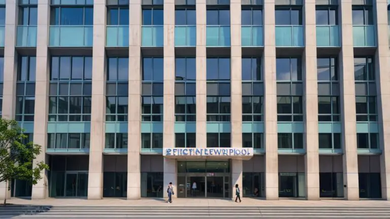 Edificios modernos de oficinas representando el sector fintech en una ciudad metropolitana.