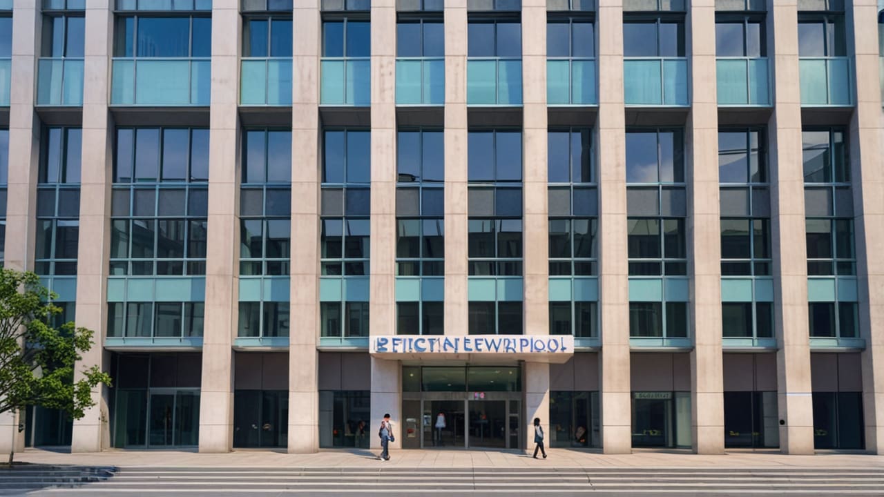Edificios modernos de oficinas representando el sector fintech en una ciudad metropolitana.