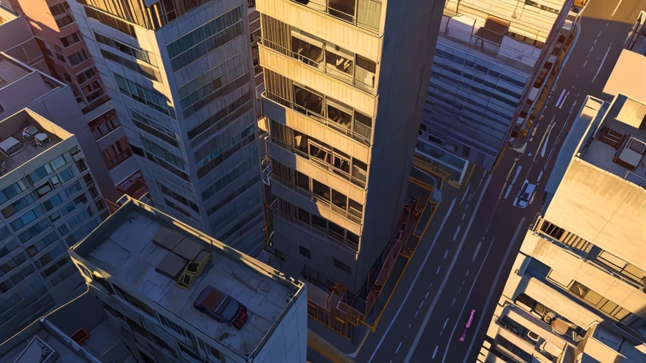 Vista aérea de modernas edificaciones urbanas en construcción al atardecer