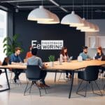 Espacio moderno de coworking con emprendedores planificando en una mesa