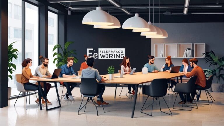 Espacio moderno de coworking con emprendedores planificando en una mesa