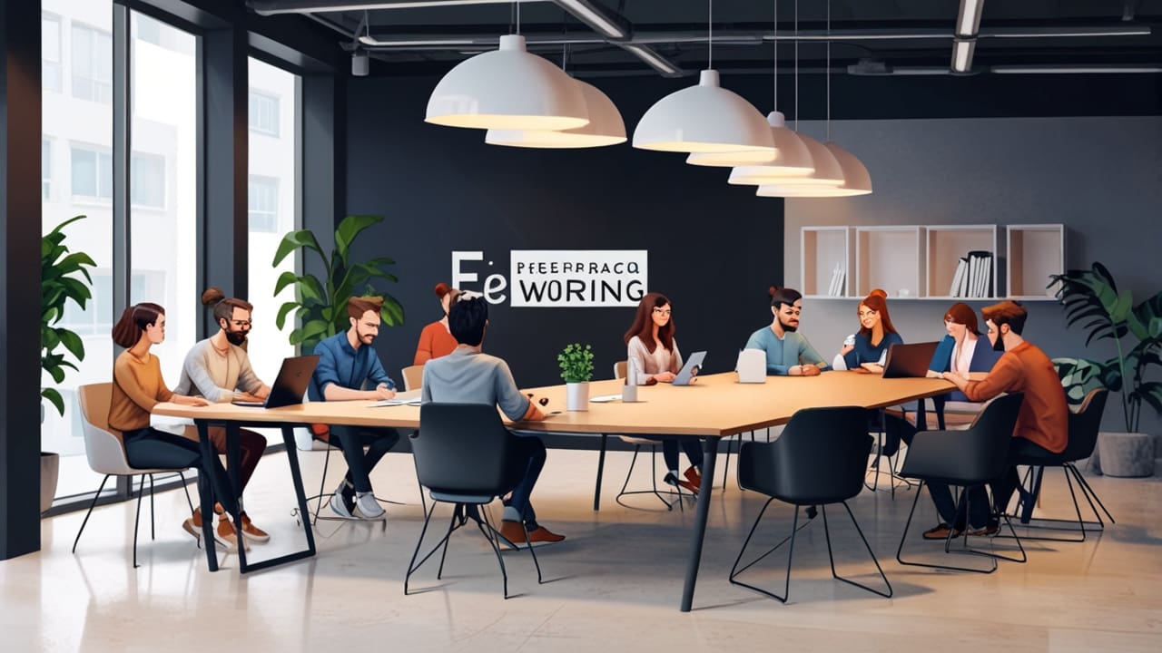 Espacio moderno de coworking con emprendedores planificando en una mesa