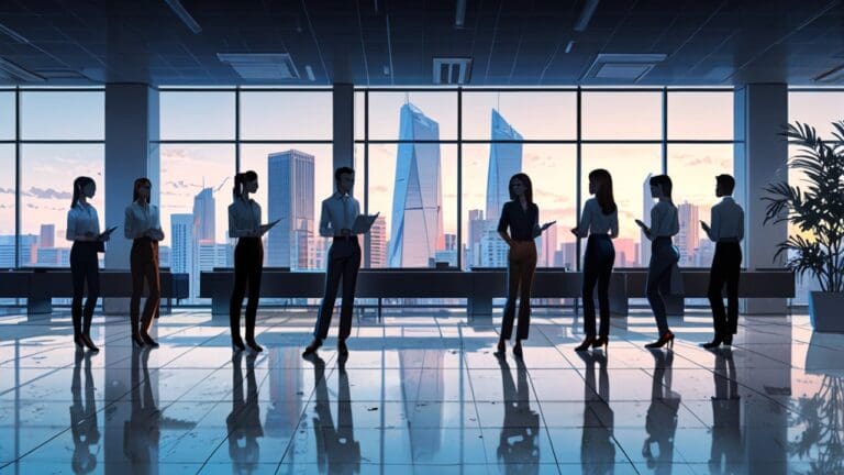 Oficinas modernas con equipos de alta tecnología y pantallas digitales