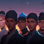 Rascacielos de Dubái iluminados al anochecer con toques futuristas