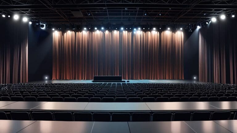 Imagen de un auditorio moderno con un escenario brillante listo para una entrega de premios